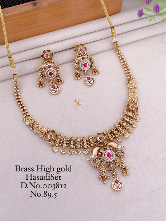 Premium Quality Gold Plated Imitation Jewelry Minakari Choker with Earrings Style018