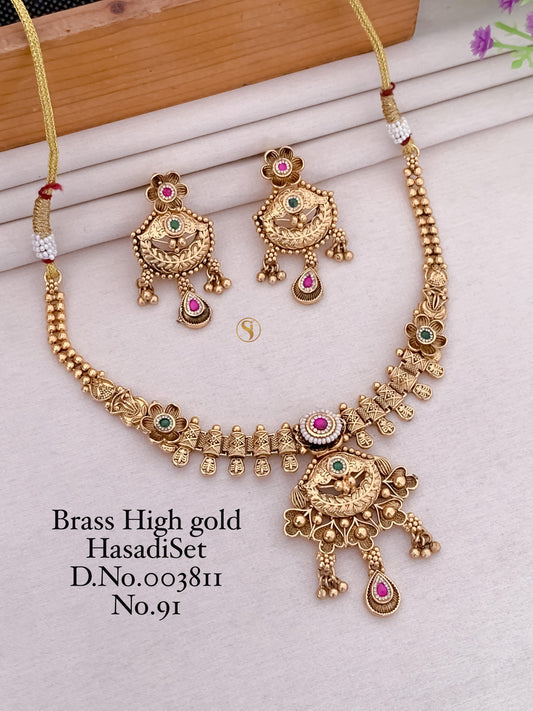 Premium Quality Gold Plated Imitation Jewelry Minakari Choker with Earrings Style016