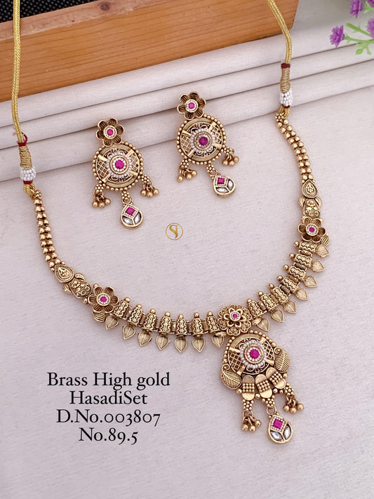 Premium Quality Gold Plated Imitation Jewelry Minakari Choker with Earrings Style017