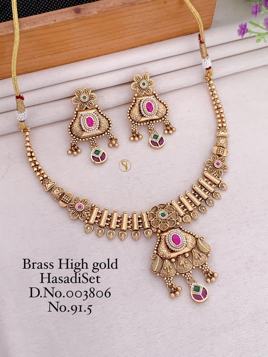 Premium Quality Gold Plated Imitation Jewelry Minakari Choker with Earrings Style014