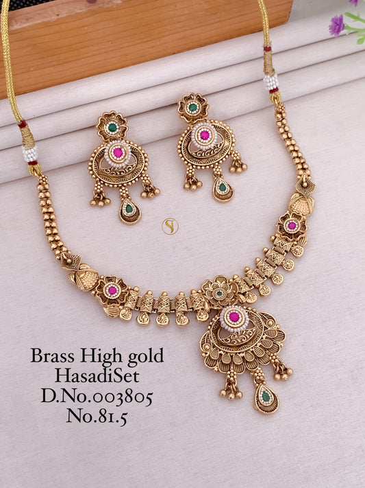 Premium Quality Gold Plated Imitation Jewelry Minakari Choker with Earrings Style015