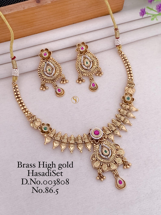 Premium Quality Gold Plated Imitation Jewelry Minakari Choker with Earrings Style012