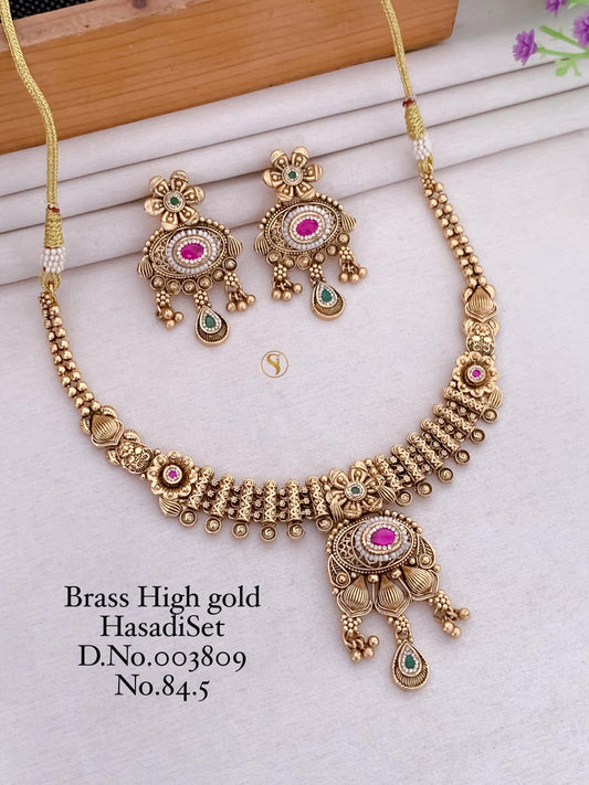Premium Quality Gold Plated Imitation Jewelry Minakari Choker with Earrings Style009