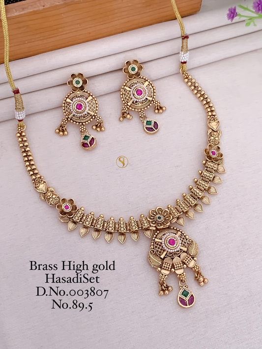 Premium Quality Gold Plated Imitation Jewelry Minakari Choker with Earrings Style007