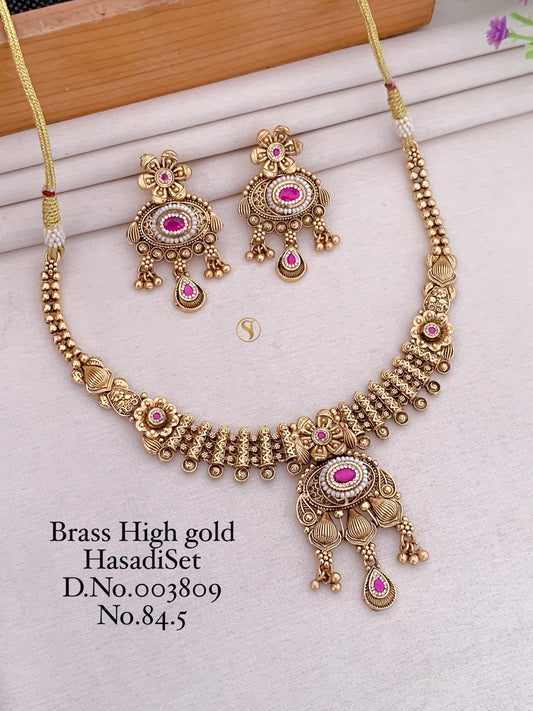 Premium Quality Gold Plated Imitation Jewelry Minakari Choker with Earrings Style008