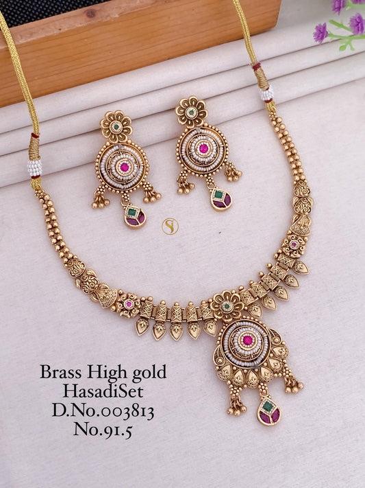Premium Quality Gold Plated Imitation Jewelry Minakari Choker with Earrings Style006