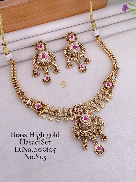 Premium Quality Gold Plated Imitation Jewelry Minakari Choker with Earrings Style004