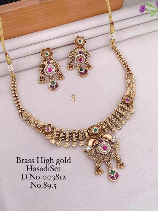 Premium Quality Gold Plated Imitation Jewelry Minakari Choker with Earrings Style003