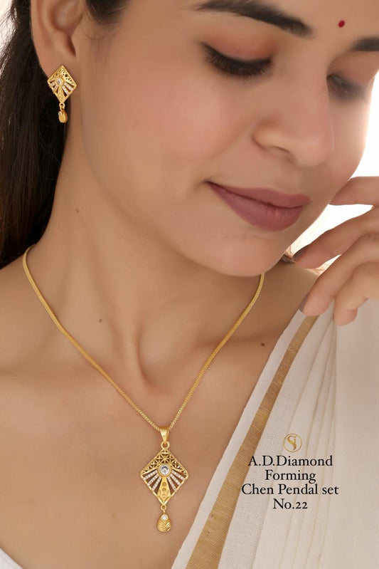 Premium Quality Imitation Jewellery AD Chain Pendant Set Style011