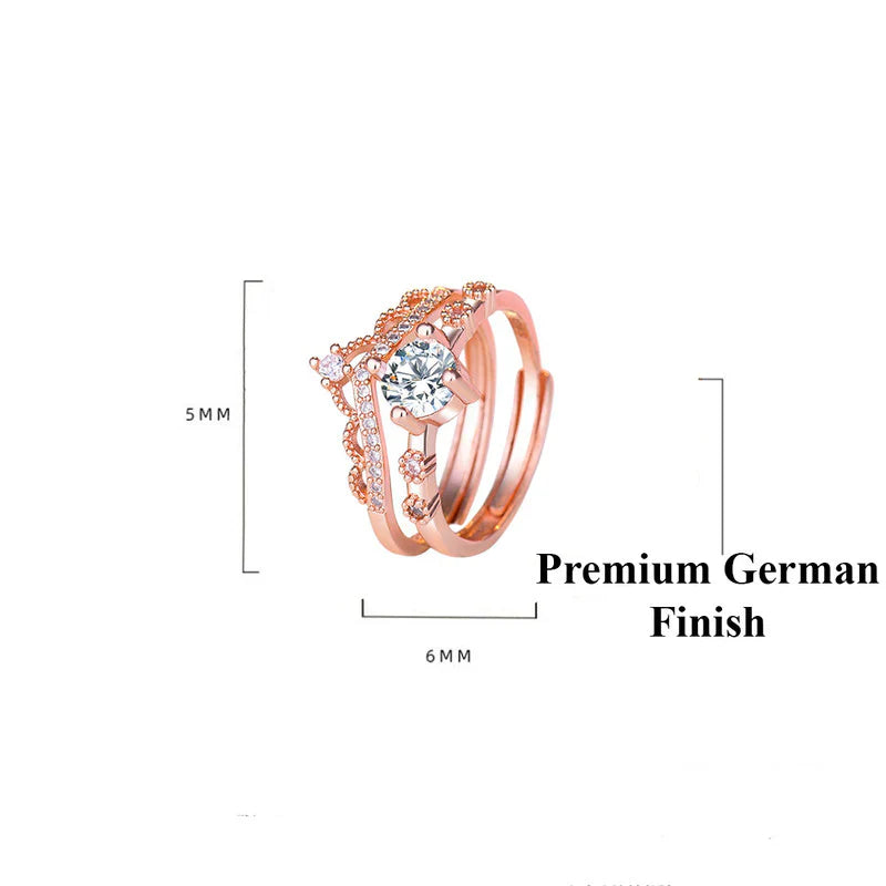 American Diamond Studded Crown Shape Contemporary Korean Finger Ring