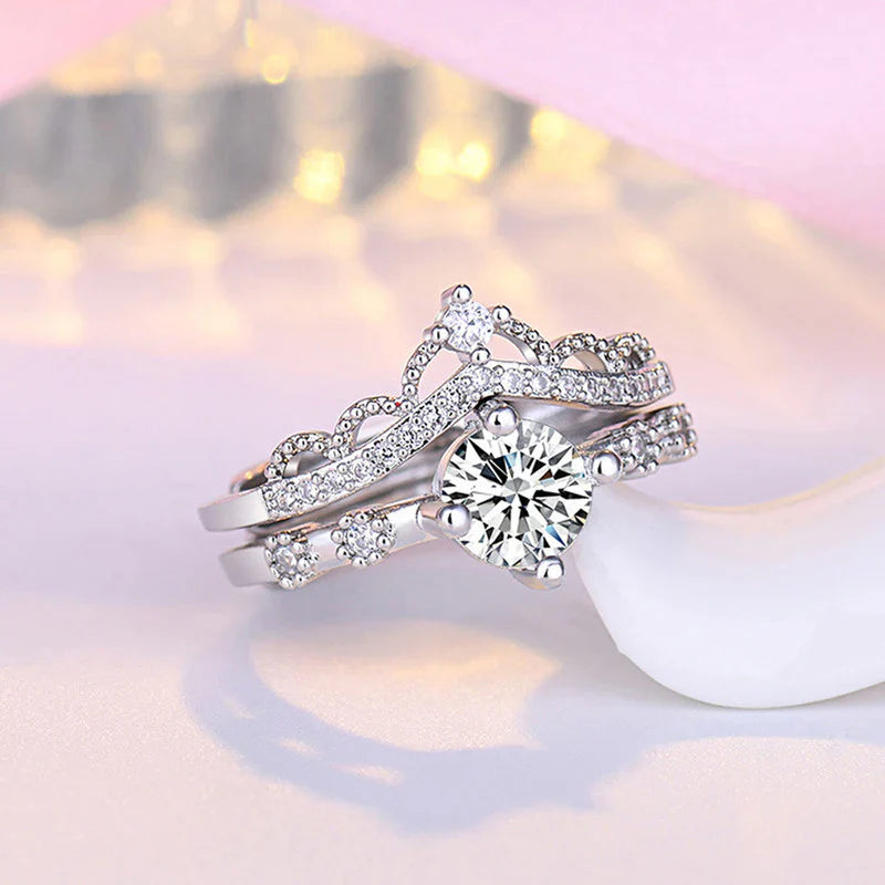 American Diamond Studded Crown Shape Contemporary Korean Finger Ring