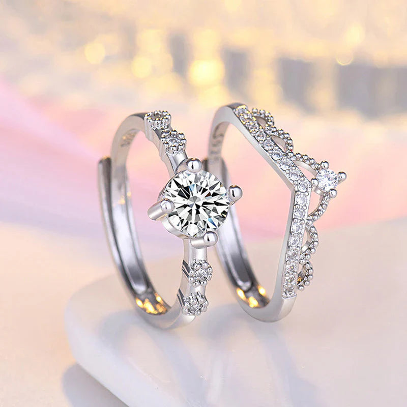 American Diamond Studded Crown Shape Contemporary Korean Finger Ring