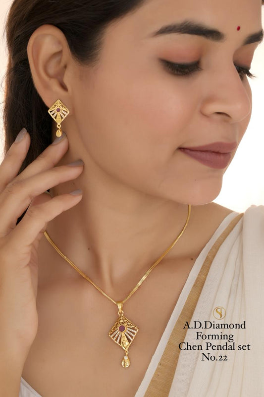 Premium Quality Imitation Jewellery AD Chain Pendant Set Style017