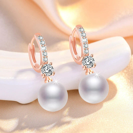 Gold Plated American Diamond Studded Contemporary Pearl Korean Drop Earrings