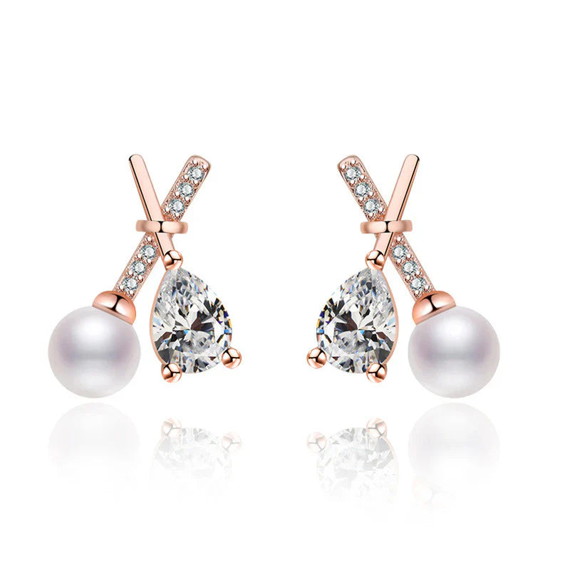 Gold Plated American Diamond Studded Cross Shape Korean Stud Earrings
