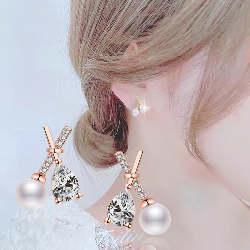 Gold Plated American Diamond Studded Cross Shape Korean Stud Earrings