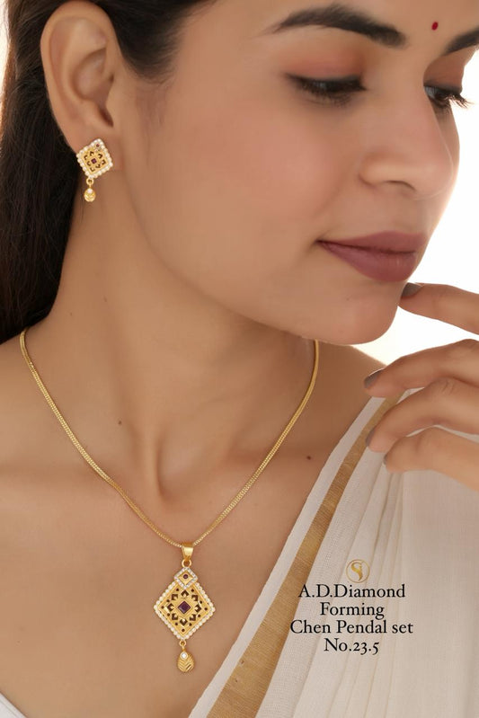 Premium Quality Imitation Jewellery AD Chain Pendant Set Style022