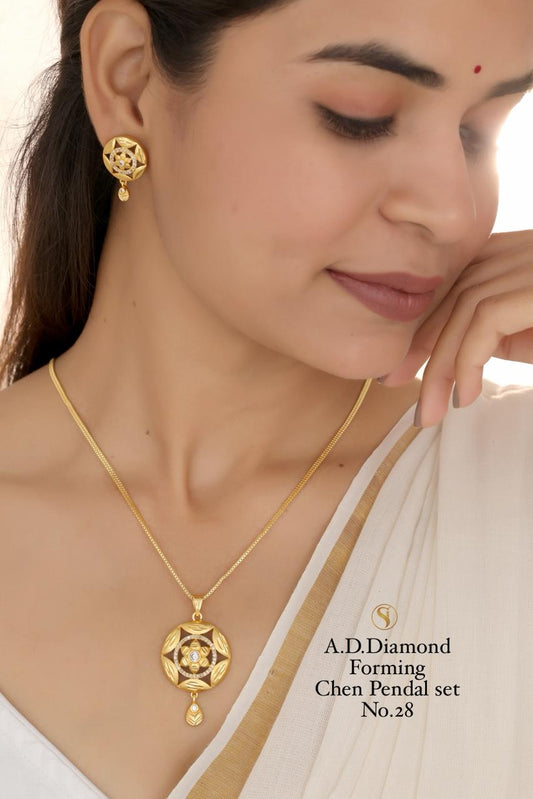 Premium Quality Imitation Jewellery AD Chain Pendant Set Style023