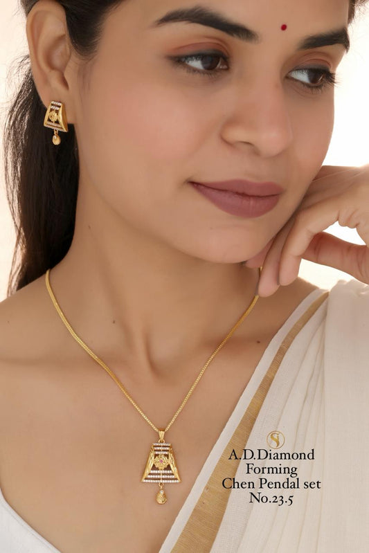 Premium Quality Imitation Jewellery AD Chain Pendant Set Style024