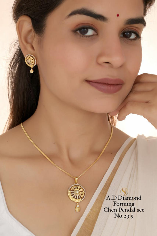 Premium Quality Imitation Jewellery AD Chain Pendant Set Style029