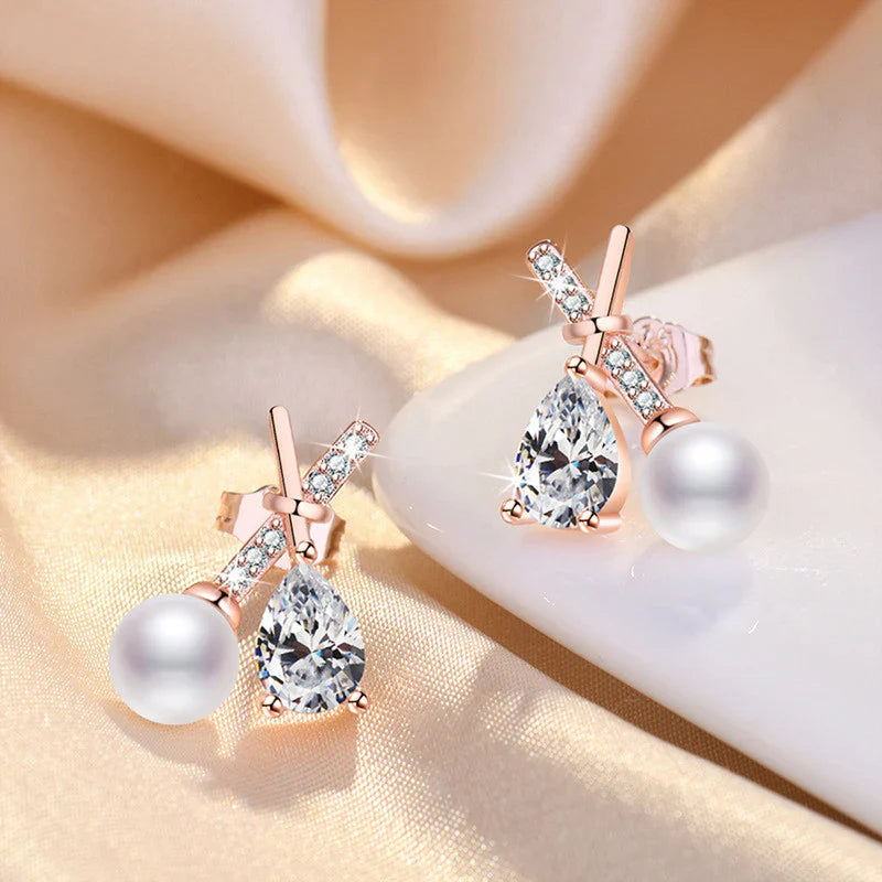 Gold Plated American Diamond Studded Cross Shape Korean Stud Earrings