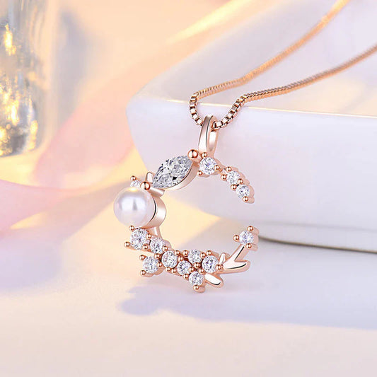 American Diamond Studded Moon Shape Contemporary Korean Pendant