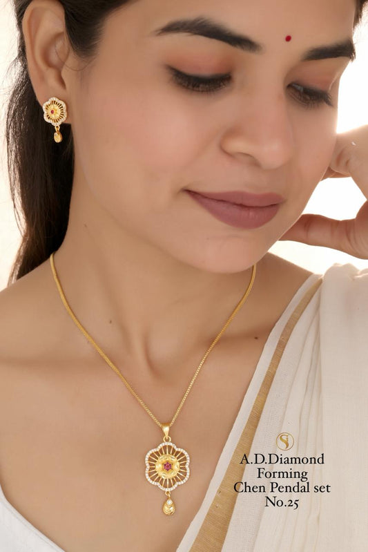 Premium Quality Imitation Jewellery AD Chain Pendant Set Style031