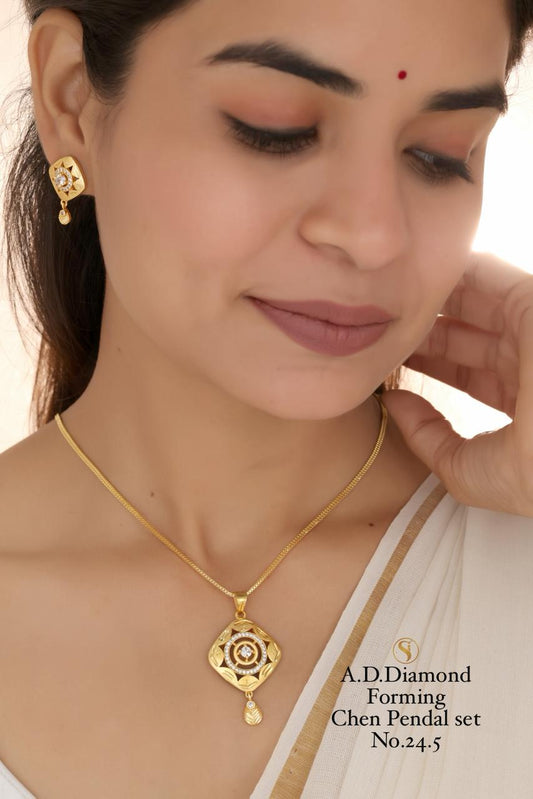 Premium Quality Imitation Jewellery AD Chain Pendant Set Style033