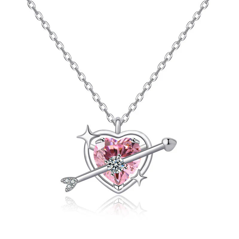Silver Plated American Diamond Studded Pink Heart Themed Pendant