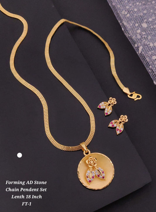 Premium Quality Imitation Jewellery Gold AD Pendant Set ADPS027