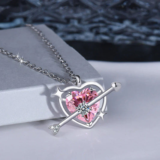 Silver Plated American Diamond Studded Pink Heart Themed Pendant