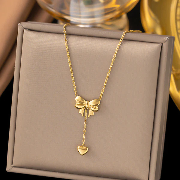 Gold Plated Anti Tarnish Heart Themed Bow inspired Pendant