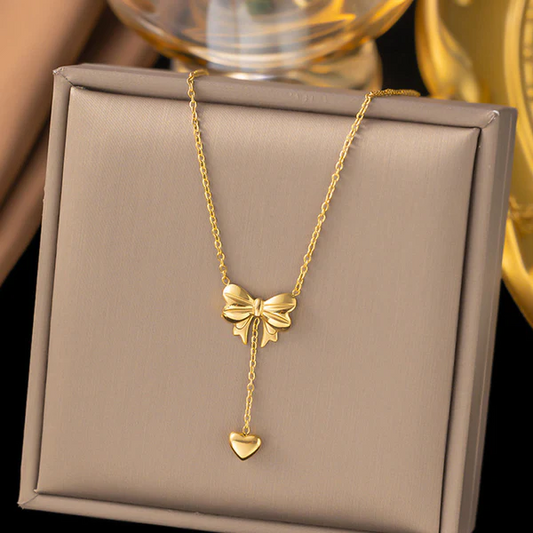 Gold Plated Anti Tarnish Heart Themed Bow inspired Pendant
