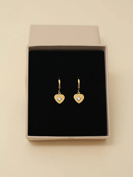 Gold Plated Heart Theme Keily Earrings with Crystal