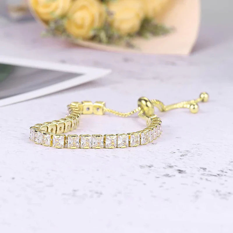 Square Cut Cubic Zirconia White Matrix Tennis Bracelet