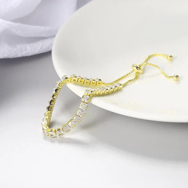 Square Cut Cubic Zirconia White Matrix Tennis Bracelet