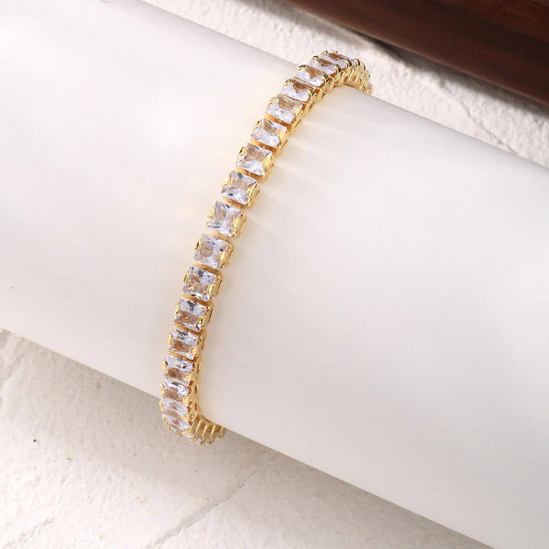 Square Cut Cubic Zirconia White Matrix Tennis Bracelet