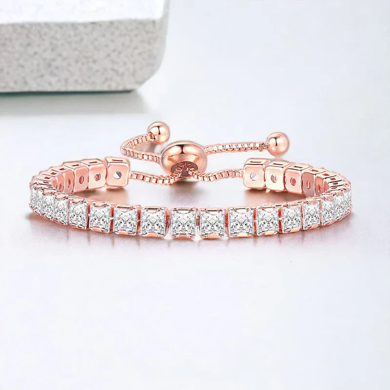 Square Cut Cubic Zirconia White Matrix Tennis Bracelet