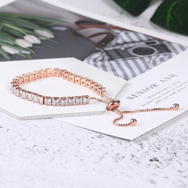 Square Cut Cubic Zirconia White Matrix Tennis Bracelet