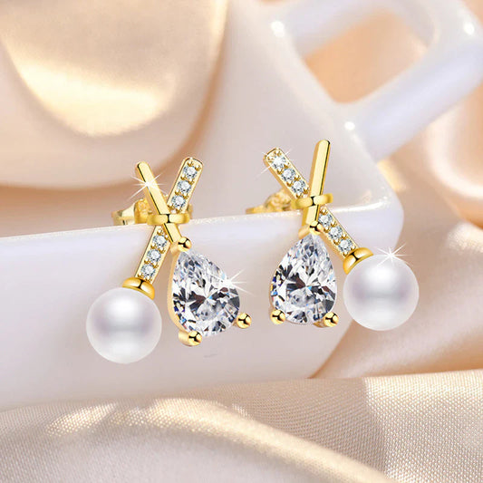 Gold Plated American Diamond Studded Cross Shape Korean Stud Earrings