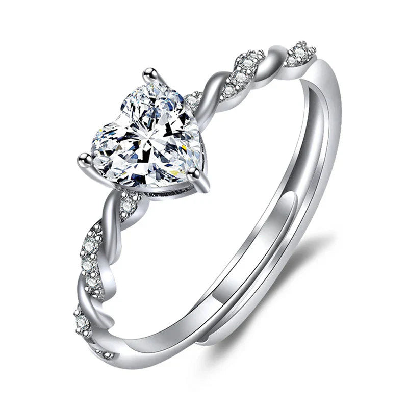 American Diamond Studded Heart Shape Contemporary Korean Finger Ring