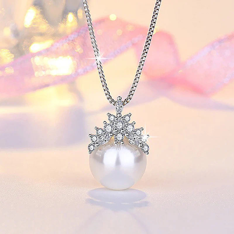 American Diamond Studded Crown Like Pearl Studded Korean Pendant