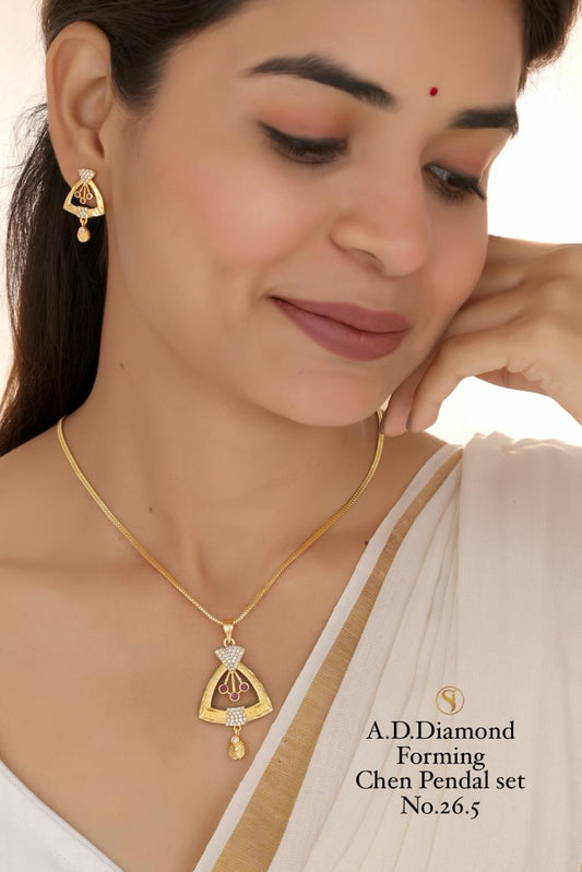 Premium Quality Imitation Jewellery AD Chain Pendant Set Style006