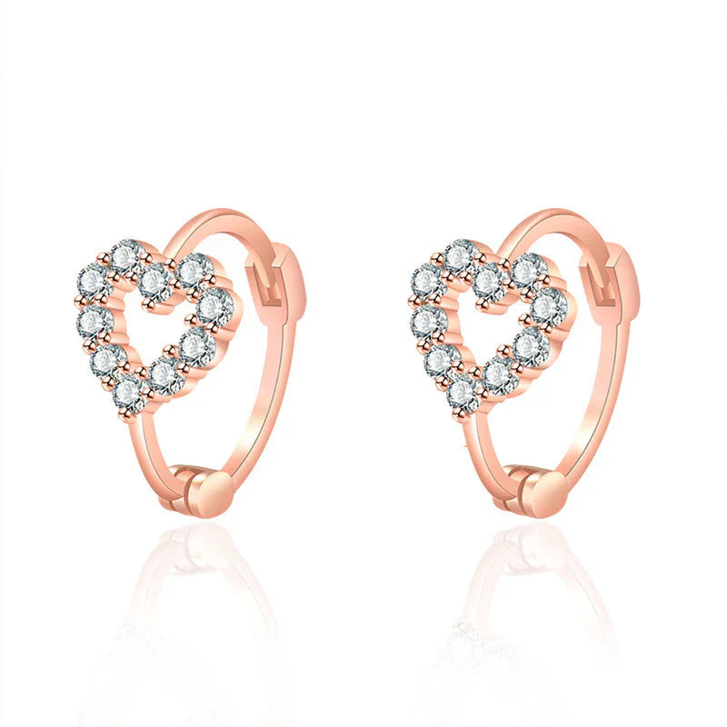 Gold Plated American Diamond Studded Heart Shape Hoop Earrings