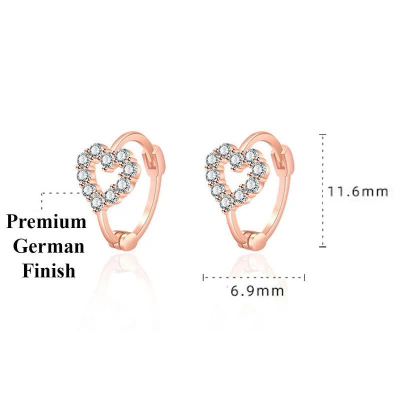 Gold Plated American Diamond Studded Heart Shape Hoop Earrings