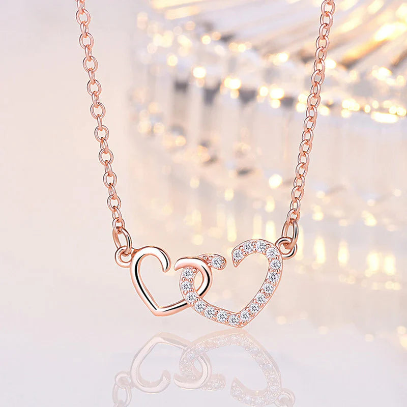 American Diamond Studded Dual Heart Contemporary Korean Pendant