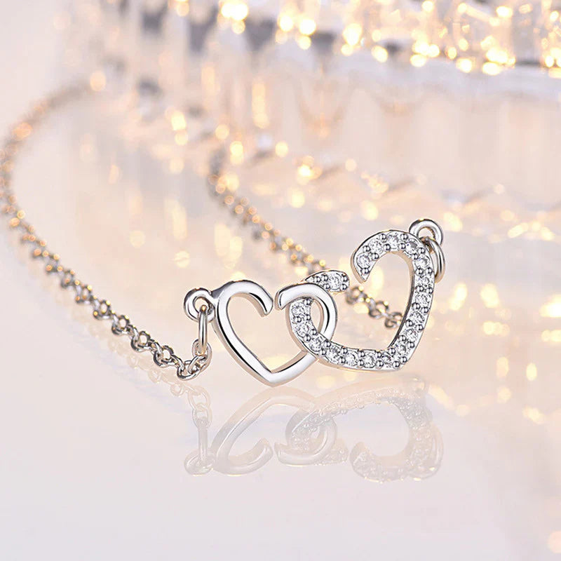 American Diamond Studded Dual Heart Contemporary Korean Pendant