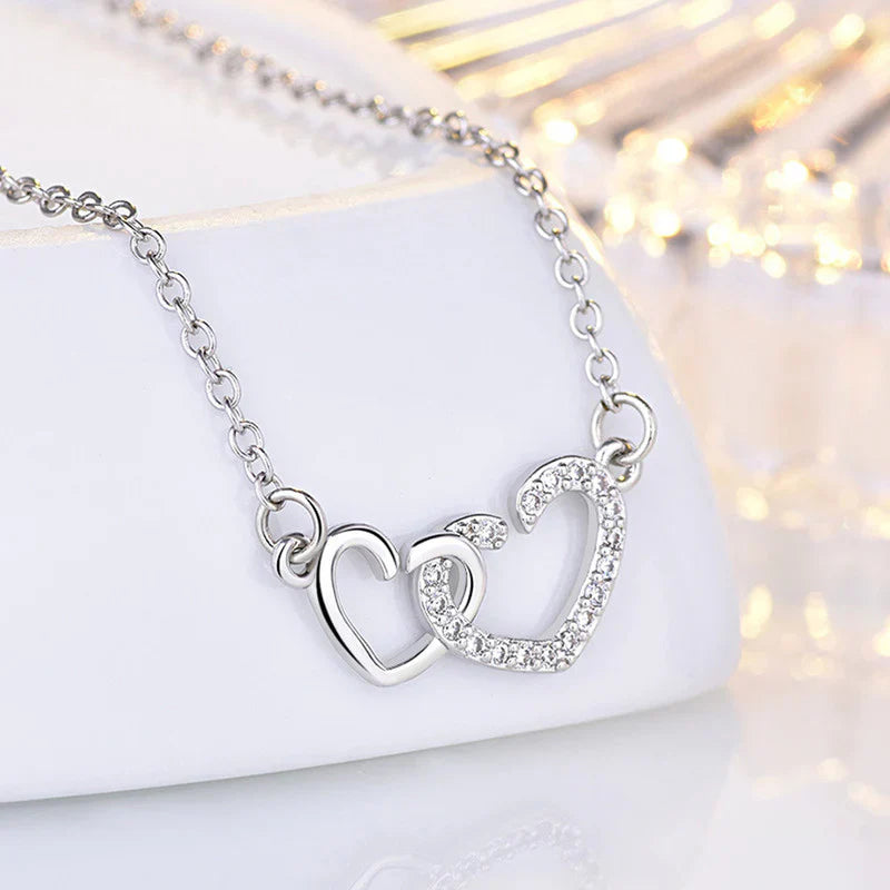 American Diamond Studded Dual Heart Contemporary Korean Pendant