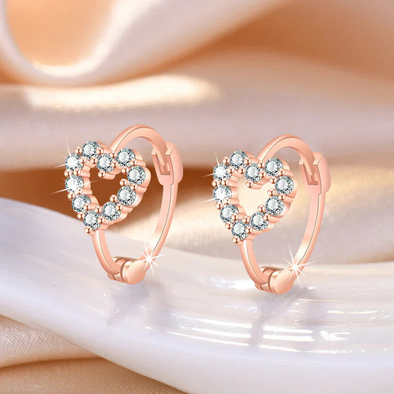 Gold Plated American Diamond Studded Heart Shape Hoop Earrings