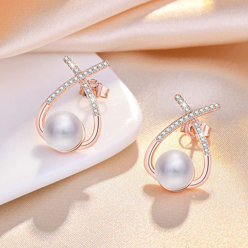 Gold Plated American Diamond Studded Cross Shape Korean Stud Earrings